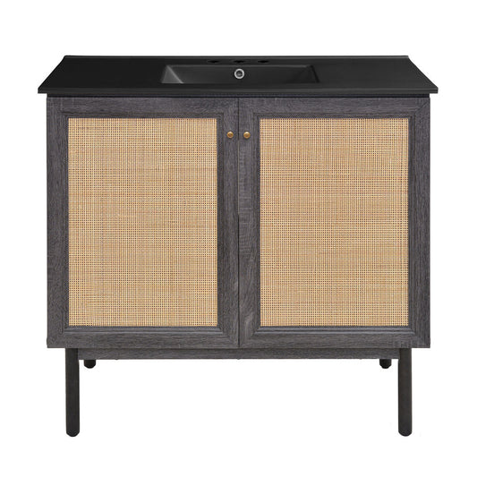 Classe 36" Freestanding Bathroom Vanity in Black Oak with Black 3-Hole Widespread Sink Top
