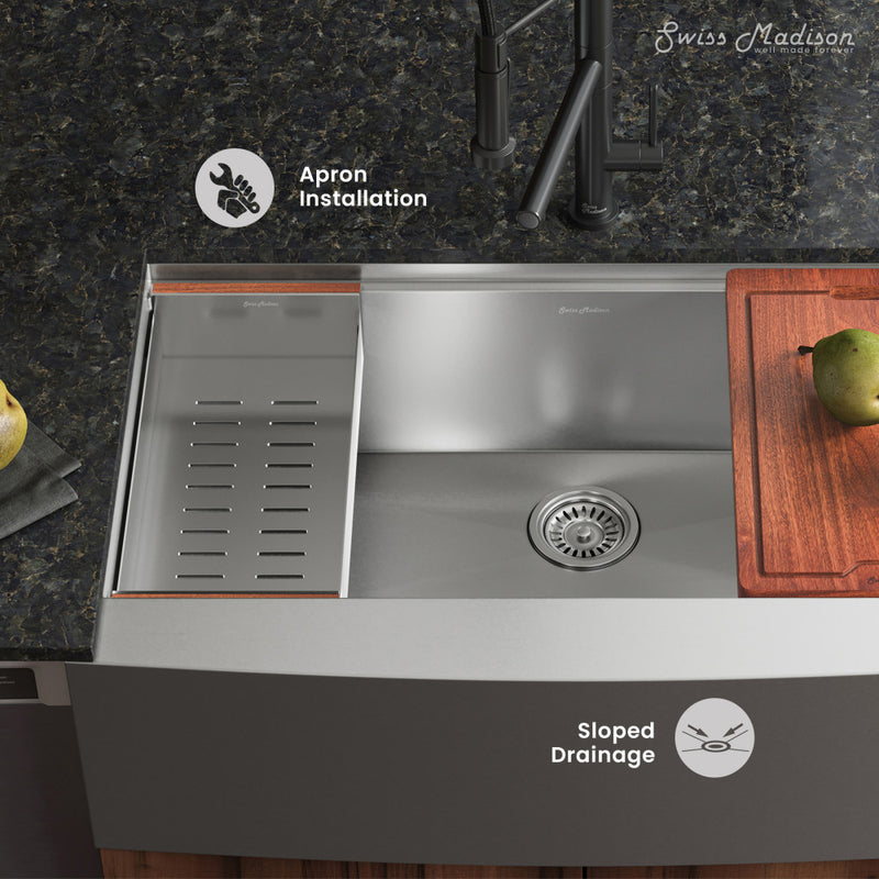 Rivage 33 x 22 Single Basin Apron Kitchen Workstation Sink