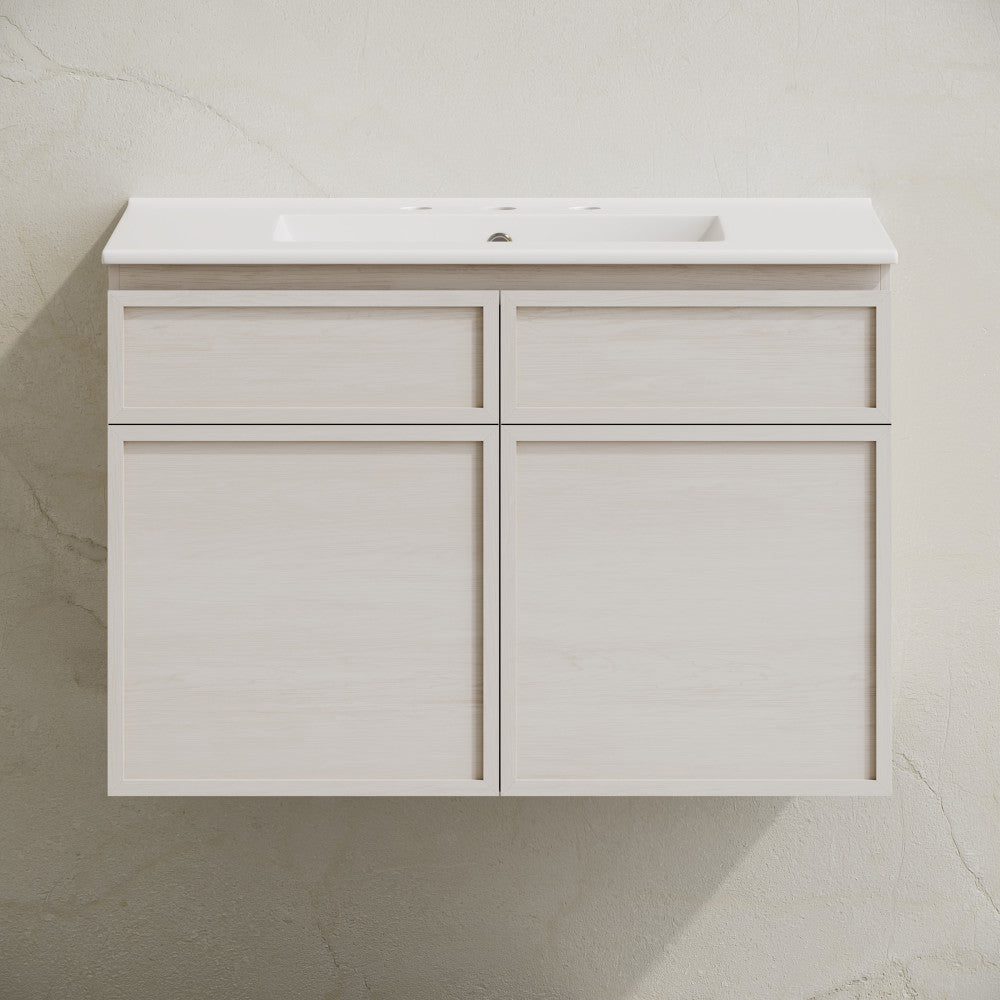 St. Tropez 30" Wall-Mounted Bathroom Vanity in White Oak with 3-Hole Widespread Sink Top