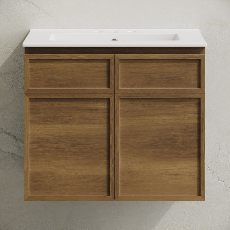 St. Tropez 24" Wall-Mounted Bathroom Vanity in Brown Oak with 3-Hole Centerset Sink Top