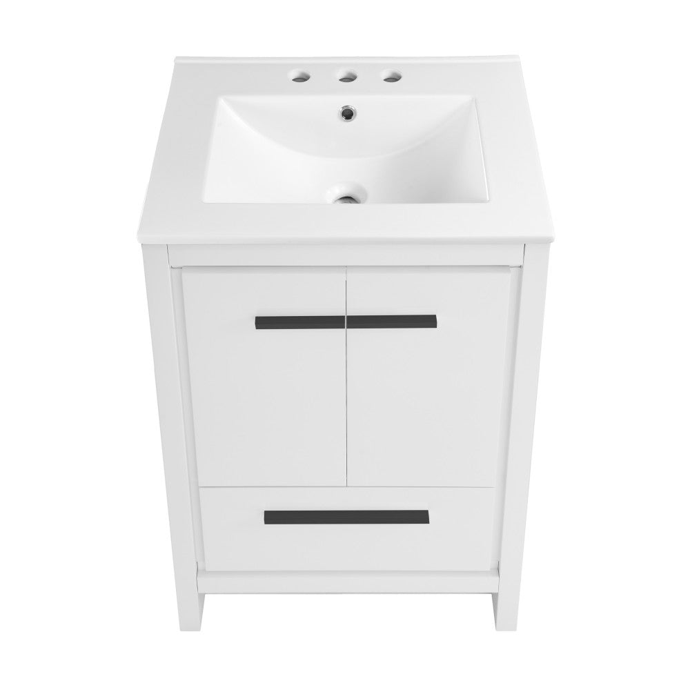 Virage 24 in. White Bathroom Vanity With White, 3-Hole Ceramic Sink Top