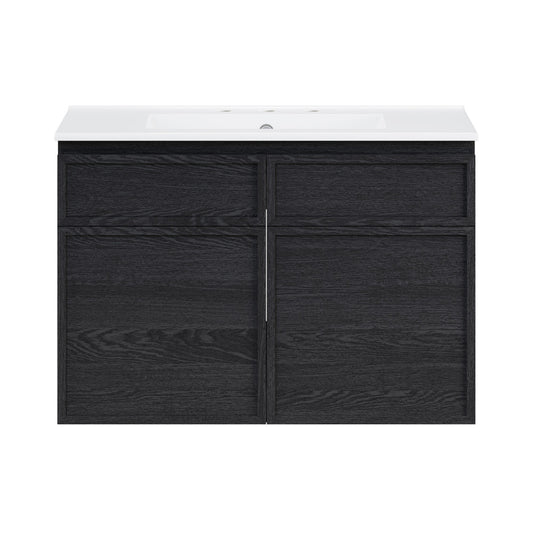 St. Tropez 30" Wall-Mounted Bathroom Vanity in Black Oak with 3-Hole Widespread Sink Top