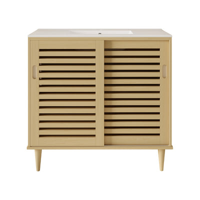 Delice 36" Freestanding Bathroom Vanity in Natural Oak with Sink Top