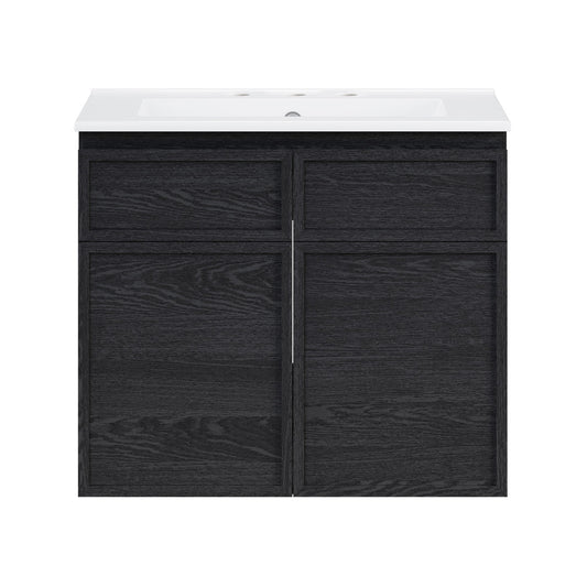 St. Tropez 24" Wall-Mounted Bathroom Vanity in Black Oak with 3-Hole Widespread Sink Top