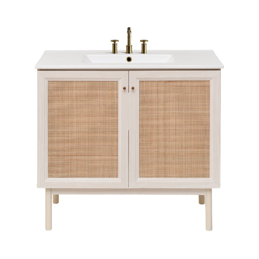 Classe 36" Freestanding Bathroom Vanity in White Oak with 3-Hole Widespread Sink Top