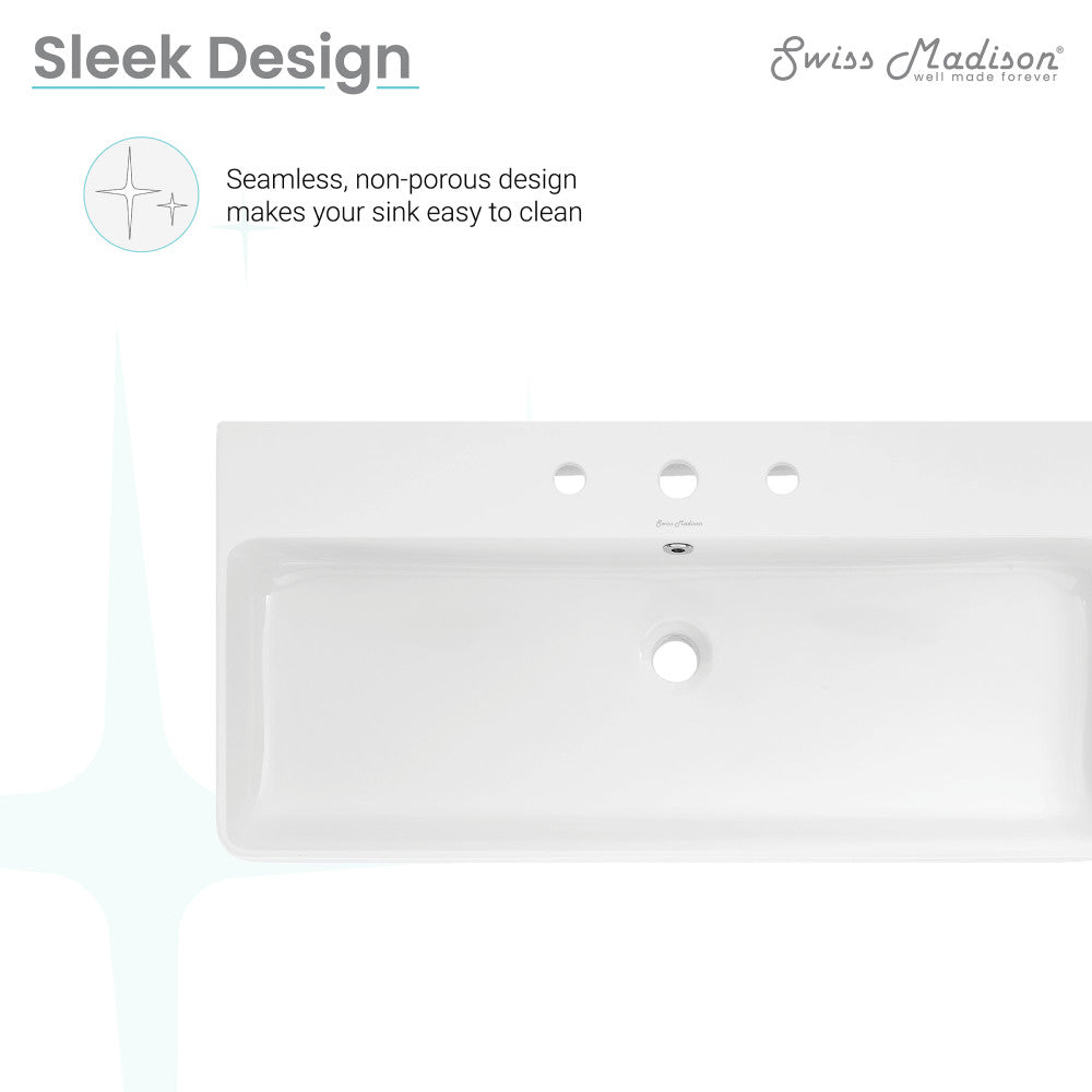 Carre 36" Wall-Mount Bathroom Sink with 8" Widespread Holes