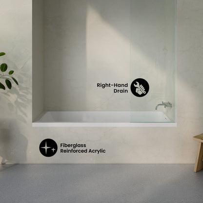 Voltaire 60 x 36 Right Drain Soaking Alcove Bathtub in Glossy White with Integrated Overflow, Drain Included