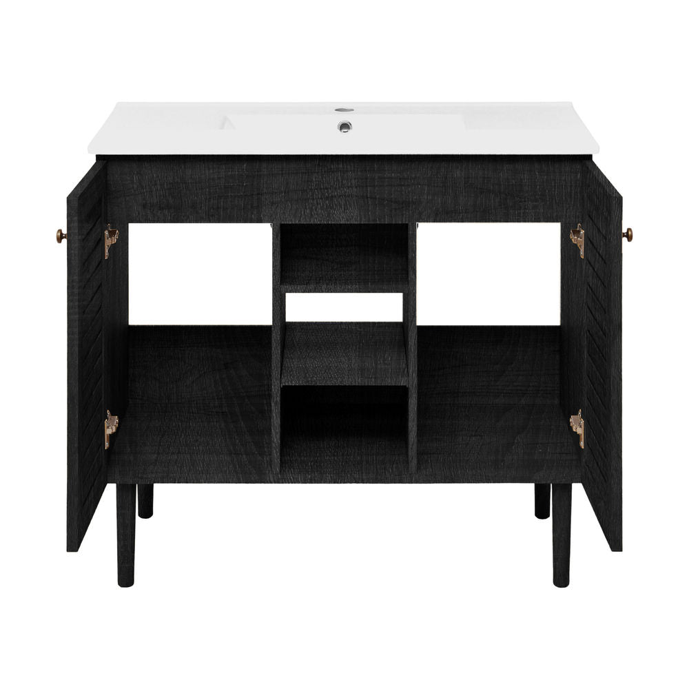 Bron 36" Freestanding Bathroom Vanity in Black Oak with Sink Top