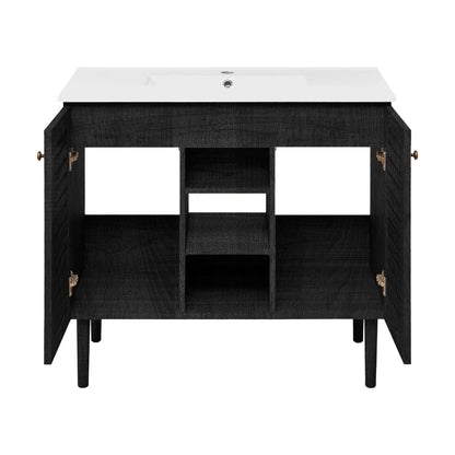 Bron 36" Freestanding Bathroom Vanity in Black Oak with Sink Top