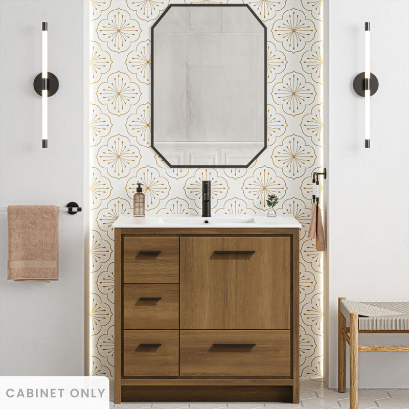 Virage 36" Freestanding Bathroom Vanity in Brown Oak without Sink Top