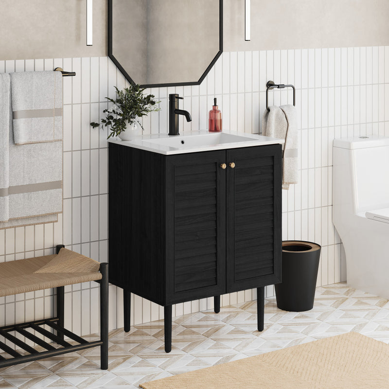 Bron 24" Freestanding Bathroom Vanity in Black Oak with Sink Top
