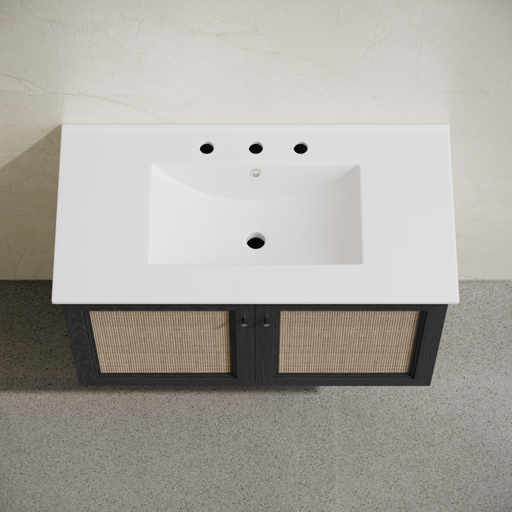 Classe 36" Wall-Mounted Bathroom Vanity in Black Oak with Widespread Faucet Holes Vanity Top