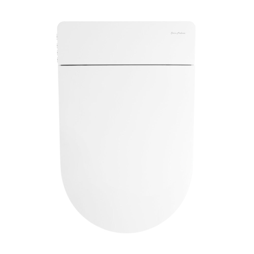 Wall-hung smart toilet with built-in bidet and soft-close seat, sleek white design.