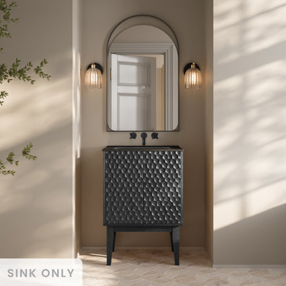 24" Zero Hole Vanity Sink Top in Glossy Black