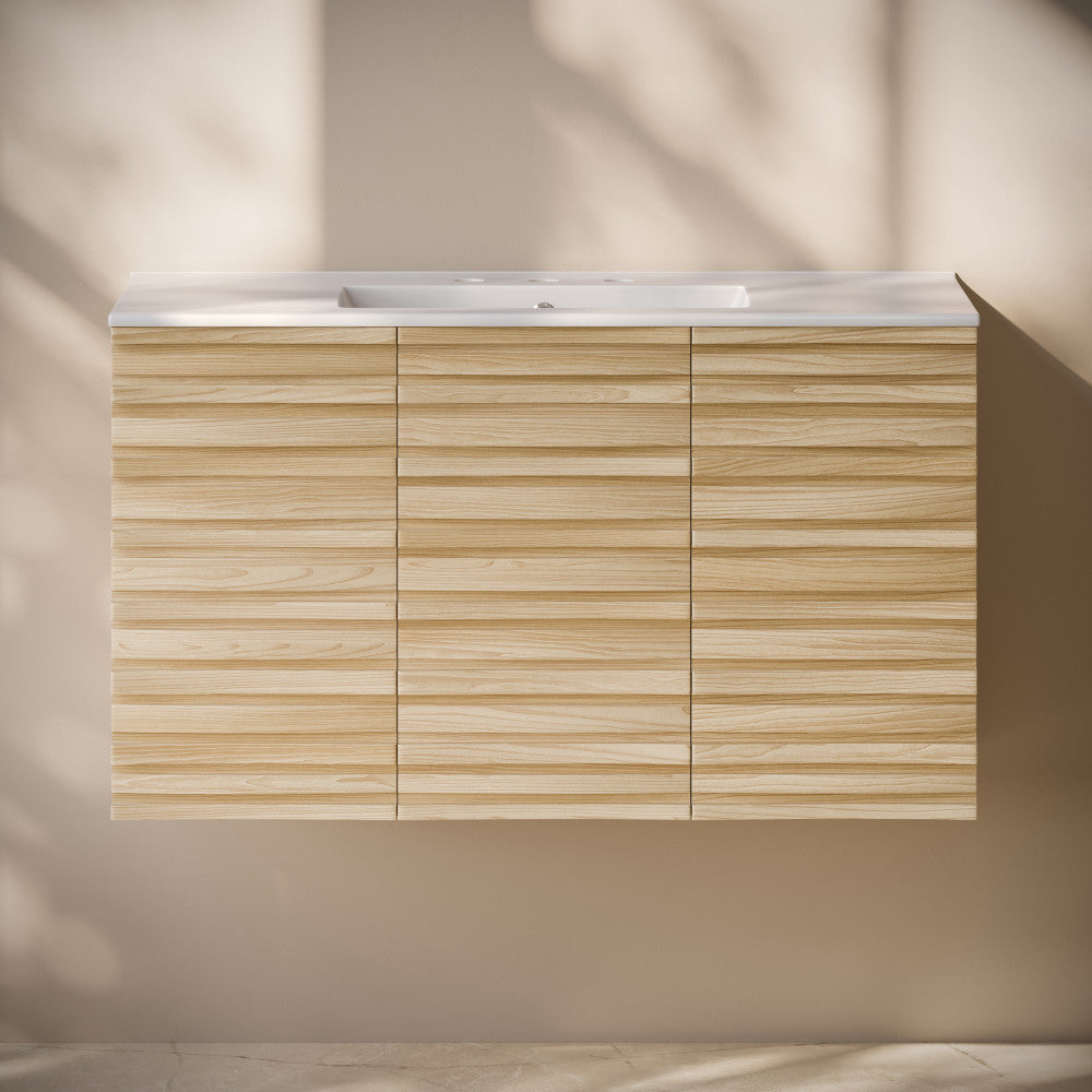 Cascade 36" Wall-Mounted Bathroom Vanity in Natural Oak with 3-Hole Widespread Sink Top