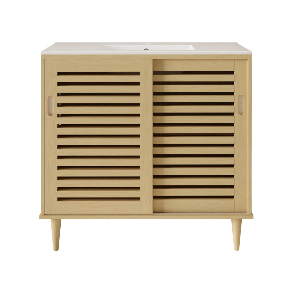 Delice 36" Freestanding Bathroom Vanity in Natural Oak with Sink Top