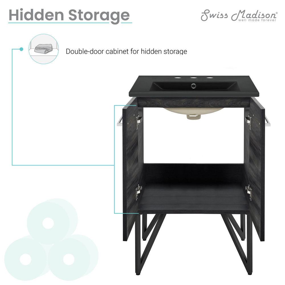Annecy 24 in. Black Walnut Bathroom Vanity With Black, 3-Hole Ceramic Sink Top