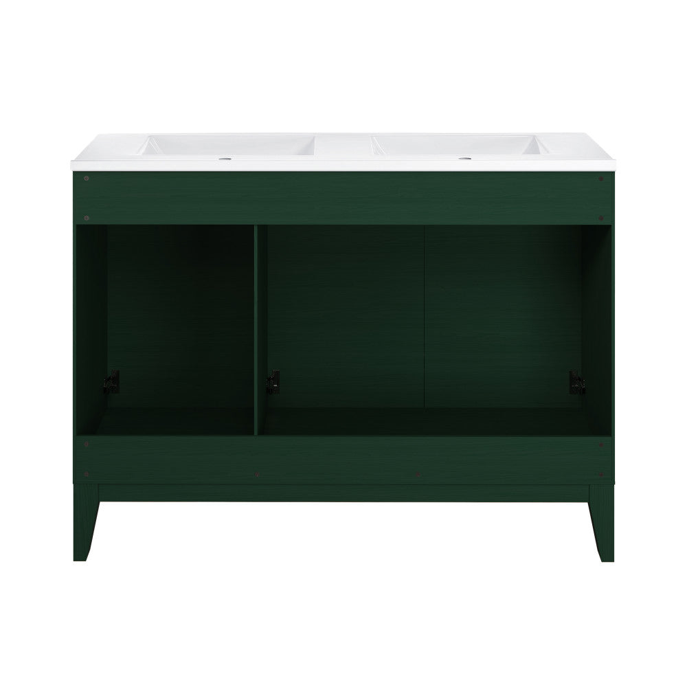 Cascade 48" Freestanding Bathroom Vanity in Green Oak with Double Basin Sink Top