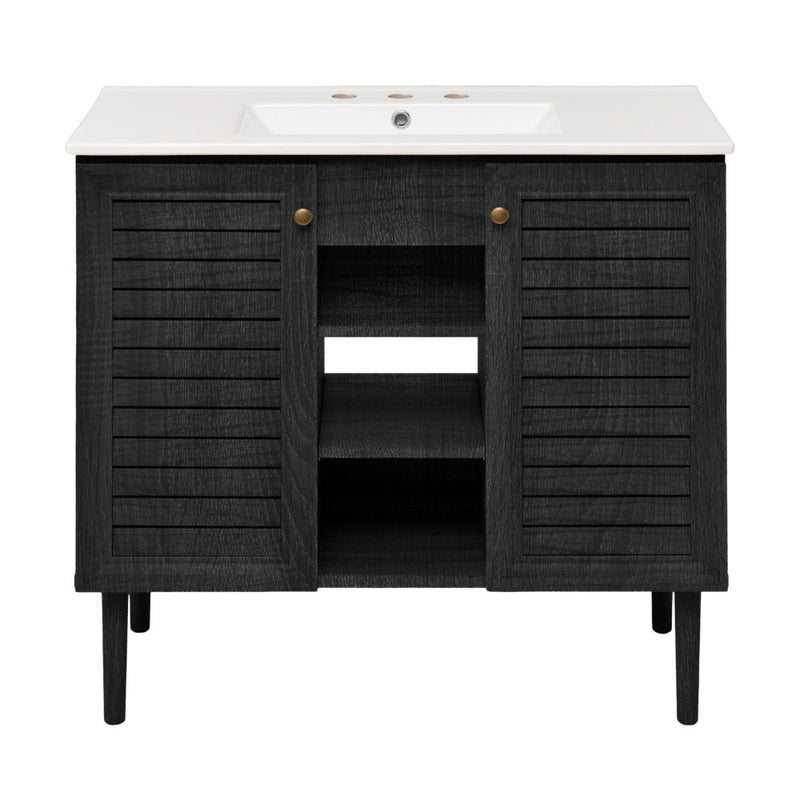 Bron 36" Freestanding Bathroom Vanity in Black Oak with 3-Hole Widespread Sink Top