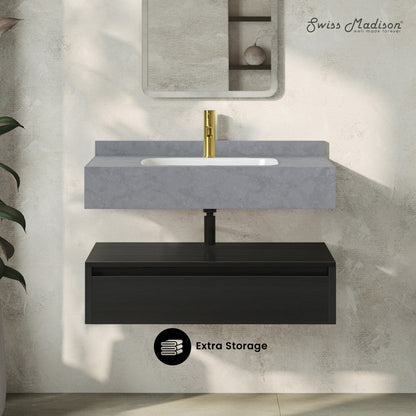 Avancer 36" Wall-Mounted Bathroom Vanity in Black Oak with Charcoal Gray Sink Top