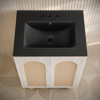 Plaisir II 24" Freestanding Bathroom Vanity in White Oak with Black 3-Hole Centerset Sink Top