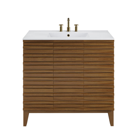 Cascade 36 in. Brown oak Bathroom Vanity With White, 3-Hole Ceramic Sink Top