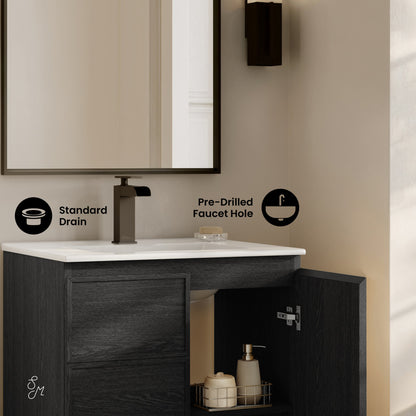 St. Tropez 24" Freestanding Bathroom Vanity in Black Oak with Sink Top