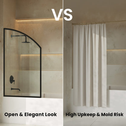 Demi 34 x 58 Framed Fixed 3/8 in. (10mm) Clear Tempered Glass Tub Door with Black Matte Frame