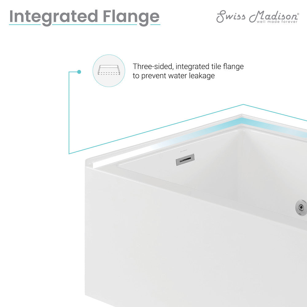 Rectangular alcove whirlpool bathtub 60 x 36 inch, left-hand drain, apron front.