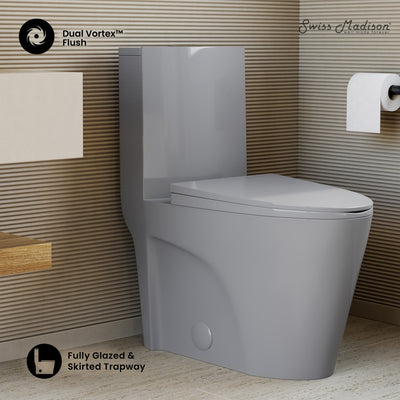 St. Tropez One-Piece Elongated Toilet Vortex™ Dual-Flush 1.1/1.6 gpf in Glossy Gray