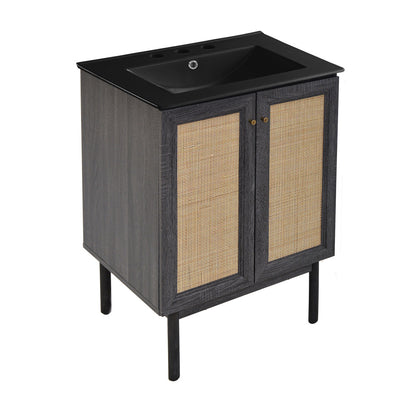 Classe 24" Freestanding Bathroom Vanity in Black Oak with Black 3-Hole Centerset Sink Top