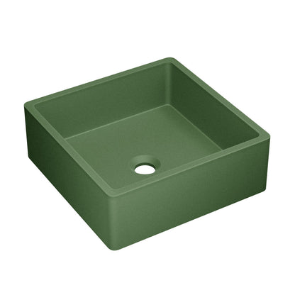 Lisse 15.5" Concrete Square Vessel Sink in Matte Royal Green