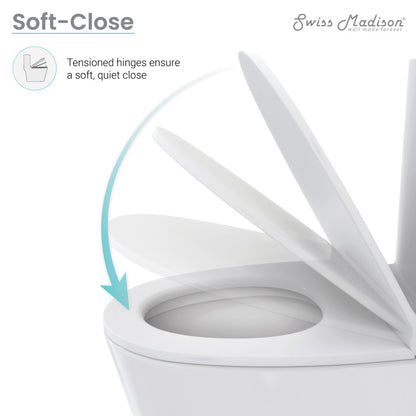 Elongated toilet seat in white with quick-release hinges and integrated night light.