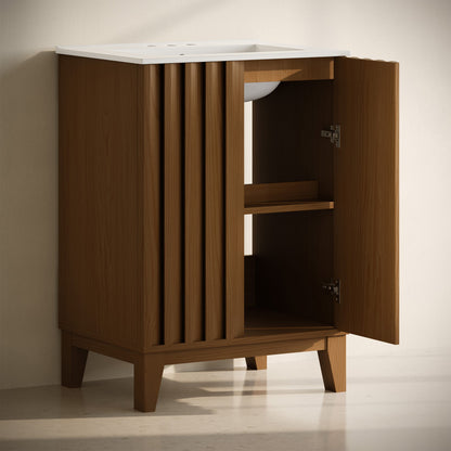 Troyes 24" Freestanding Bathroom Vanity in Brown Oak with 3-Hole Centerset Sink Top
