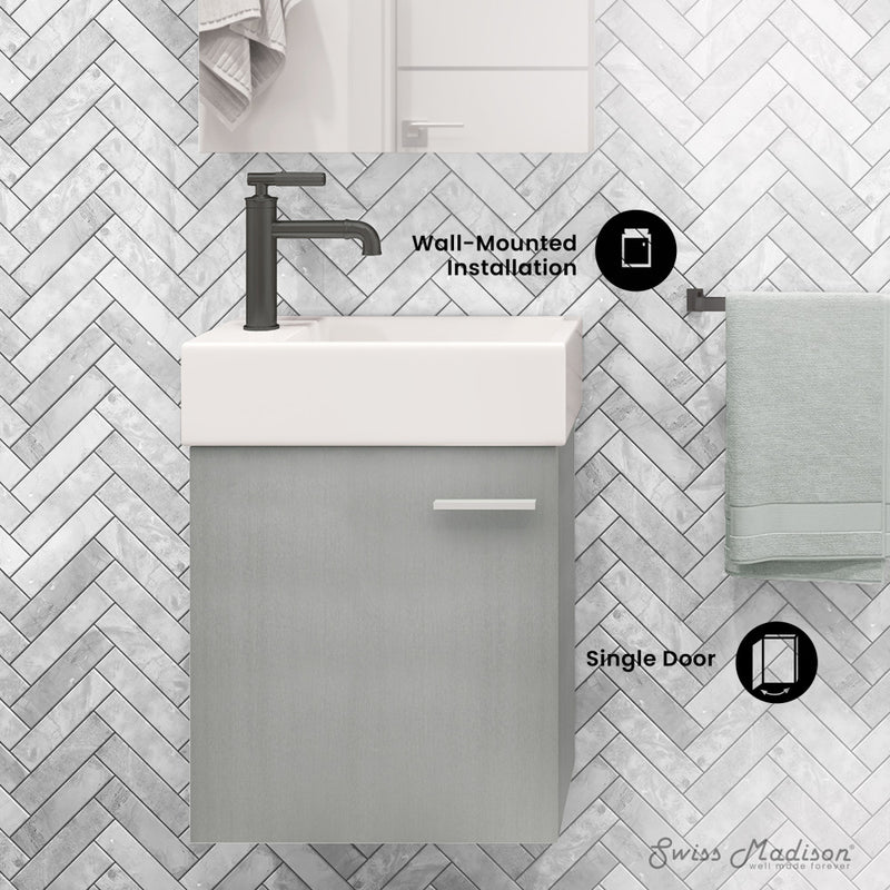 Colmer 18 Single, Brushed Gray, One Cabinet, Bathroom Vanity