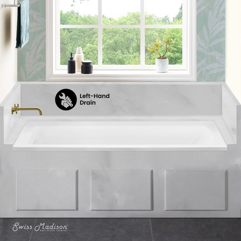 Voltaire 60 x 30 Left Drain Soaking Alcove Bathtub in Glossy White with Integrated Overflow, Drain Included
