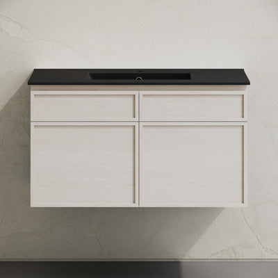 St. Tropez 36" Wall-Mounted Bathroom Vanity in White Oak with Black Sink Top
