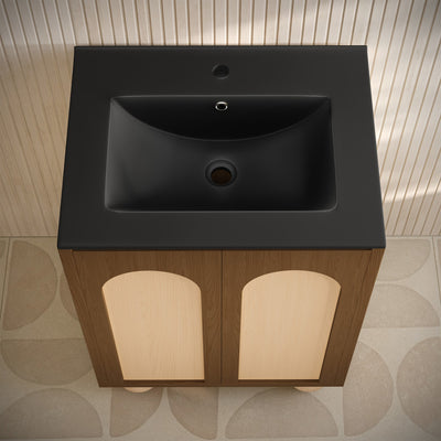 Plaisir II 24" Freestanding Bathroom Vanity in Brown Oak with Black Sink Top