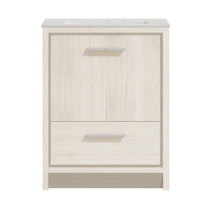 Virage 30" Freestanding Bathroom Vanity in White Oak with Widespread Sink Top