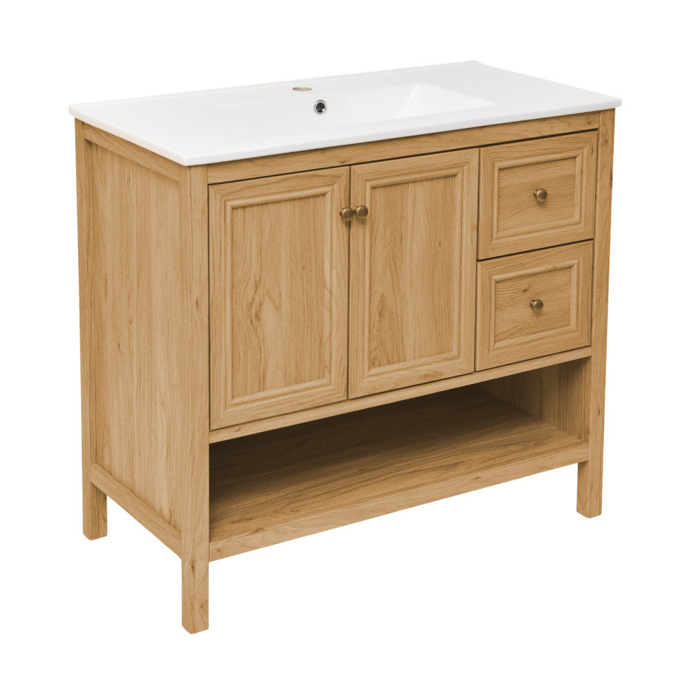 Chateau 36" Freestanding Bathroom Vanity in Golden Oak with Sink Top