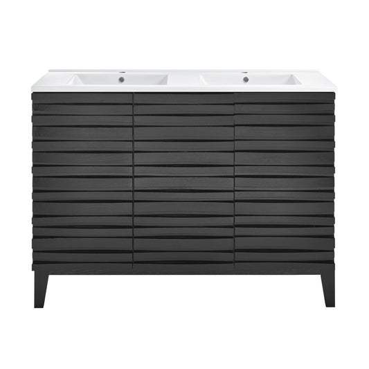 Cascade 48 in. Black Oak, Double Basin Bathroom Vanity With White Ceramic Sink Top