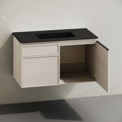 St. Tropez 36" Wall-Mounted Bathroom Vanity in White Oak with Black Sink Top