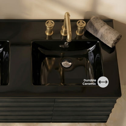 48" 3-Hole Widespread Double Basin Vanity Sink Top in Glossy Black