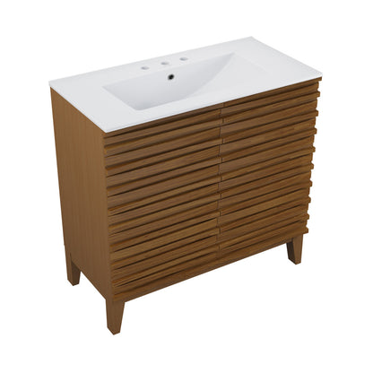 Cascade 30" Freestanding Bathroom Vanity in Brown Oak with 3-Hole Widespread Sink Top