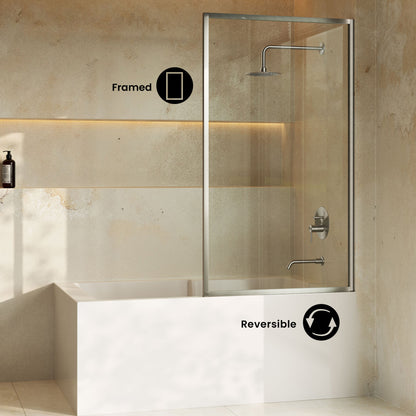 Pierre 34 x 58 Framed Fixed 3/8 in. (10mm) Clear Tempered Glass Tub Door with Nickel Brushed Frame