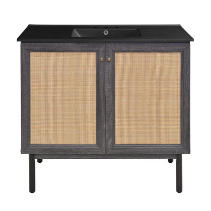 Classe 36" Freestanding Bathroom Vanity in Black Oak with Black 3-Hole Widespread Sink Top