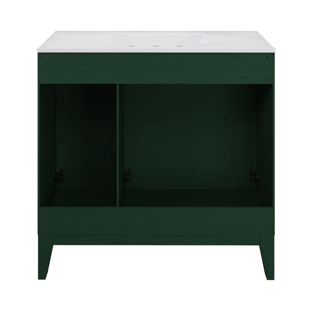 Cascade 36" Freestanding Bathroom Vanity in Green Oak with 3-Hole Widespread Sink Top