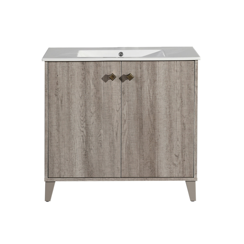 Eclair 36" Freestanding Bathroom Vanity in Gray Oak with Sink Top