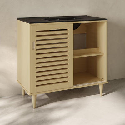 Delice 36" Freestanding Bathroom Vanity in Natural Oak with Black 3-Hole Widespread Sink Top