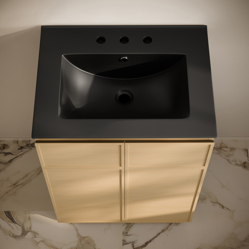 St. Tropez 24" Freestanding Bathroom Vanity in Natural Oak with Black 3-Hole Widespread Sink Top